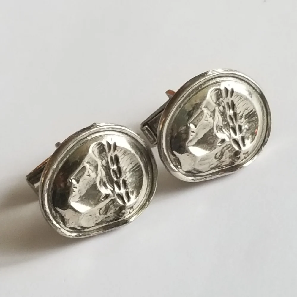 Vintage Zentall cufflinks silver tone cuff links Roman Greek ancient style